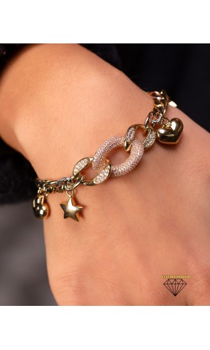 Yıldız Kalpli Hallow Bileklik - 15.53 Gr - BLK1481 - 14 Ayar Altın