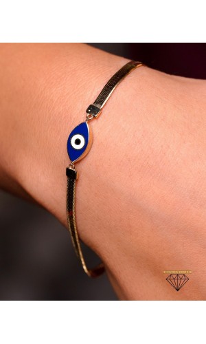 Balıksırtı Nazar Boncuklu Yeşil Bileklik  - 3.64 Gr - BLK1460 - 14 Ayar Altın 