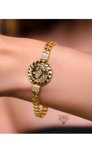 Baskı Reşatlı Pullu Yeşil Bileklik - BLK1887 - 11.27 Gr - 14 Ayar Altın