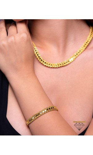 Pullu Etrafı Halat Zincirli Kırmızı Gerdanlık - SET843 + Pullu Etrafı Halat Zincirli Kırmızı Bileklik - BLK2565 - 29.97 Gr - 14 Ayar Altın