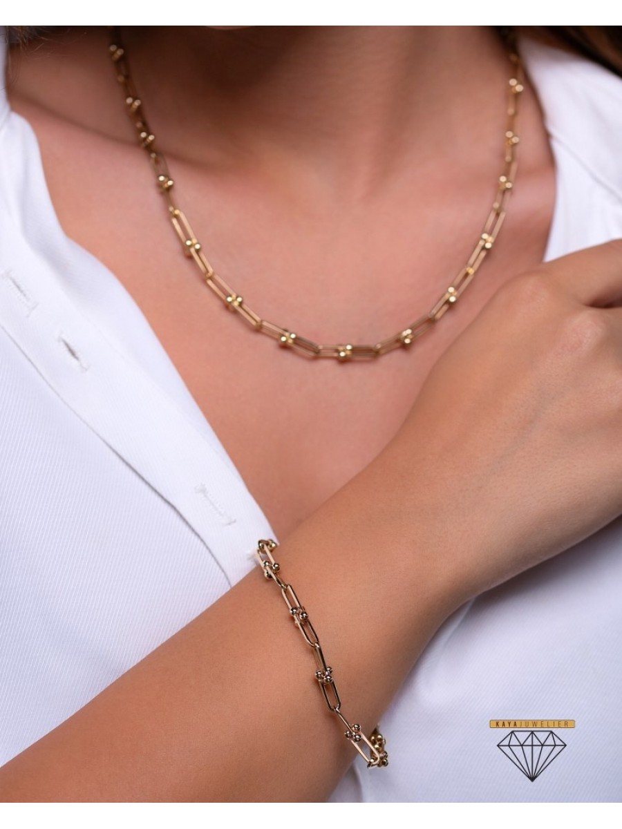 Zincir Kolye Tiffany - ZNC3275 + Tiffany Bileklik - BLK2603 - 16.51 Gr - 14 Ayar Altın